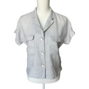 TAHARI Top Womens Medium Natural Oatmeal 100% Linen Neutral Breathable Fiber